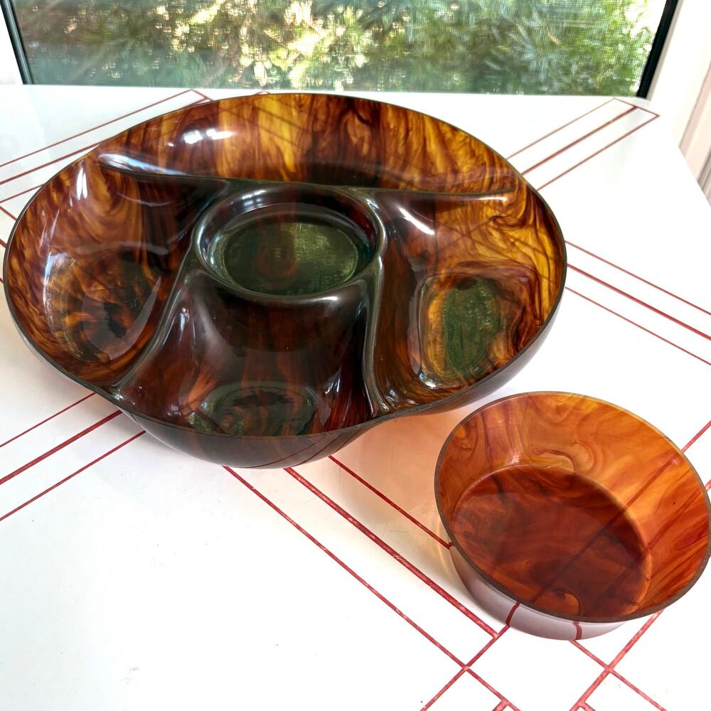 Vintage Amber Tortoise Shell Lucite Divided Party Tray